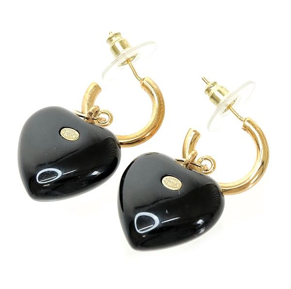 シャネル CHANEL ハート ラインストーン ピアス ゴールド×ブラック シャネル CHANEL シャネル B22B ラインストーン ゴールド金具