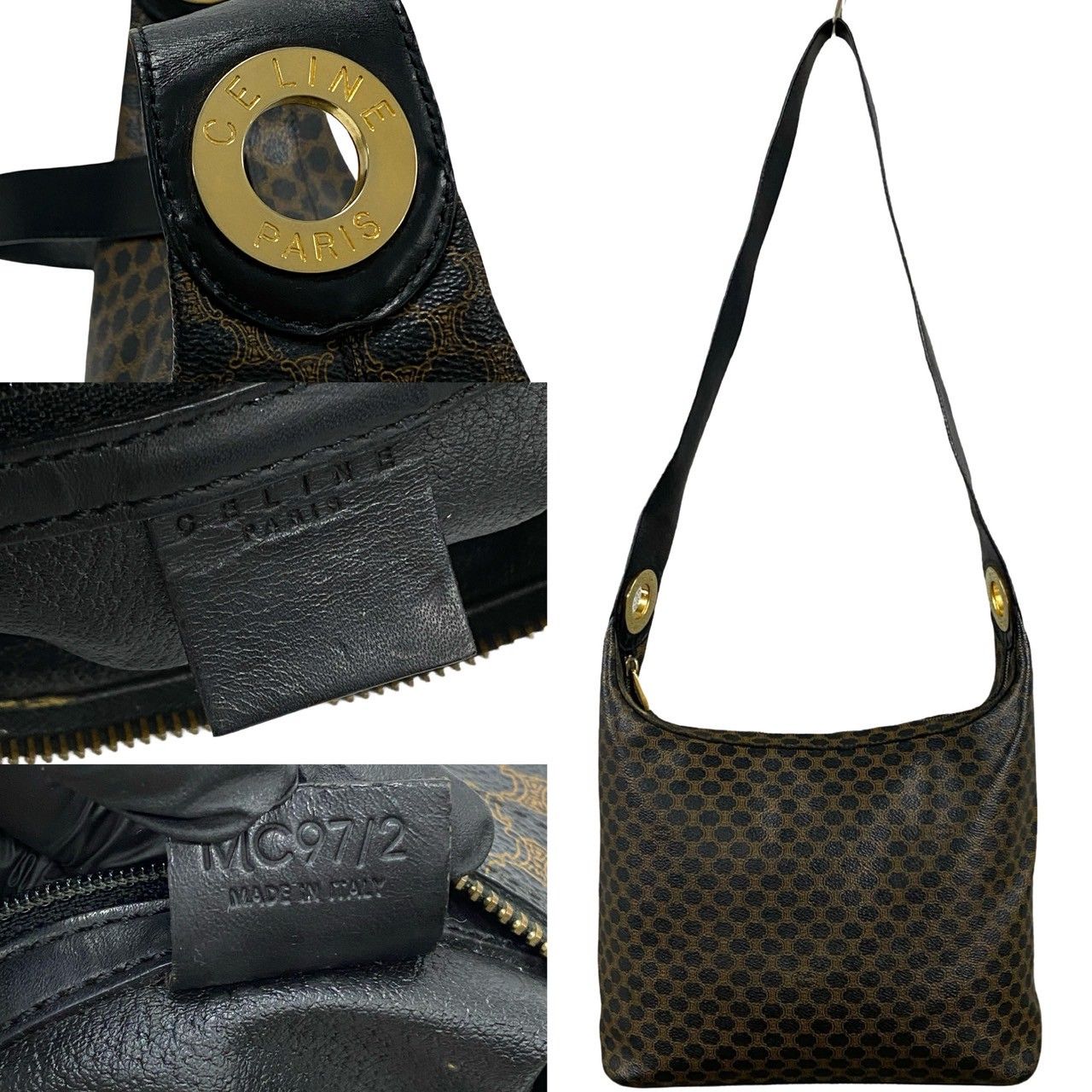 極美品‼️CELINE ショルダーバッグマカダム柄サークルロゴレザー
