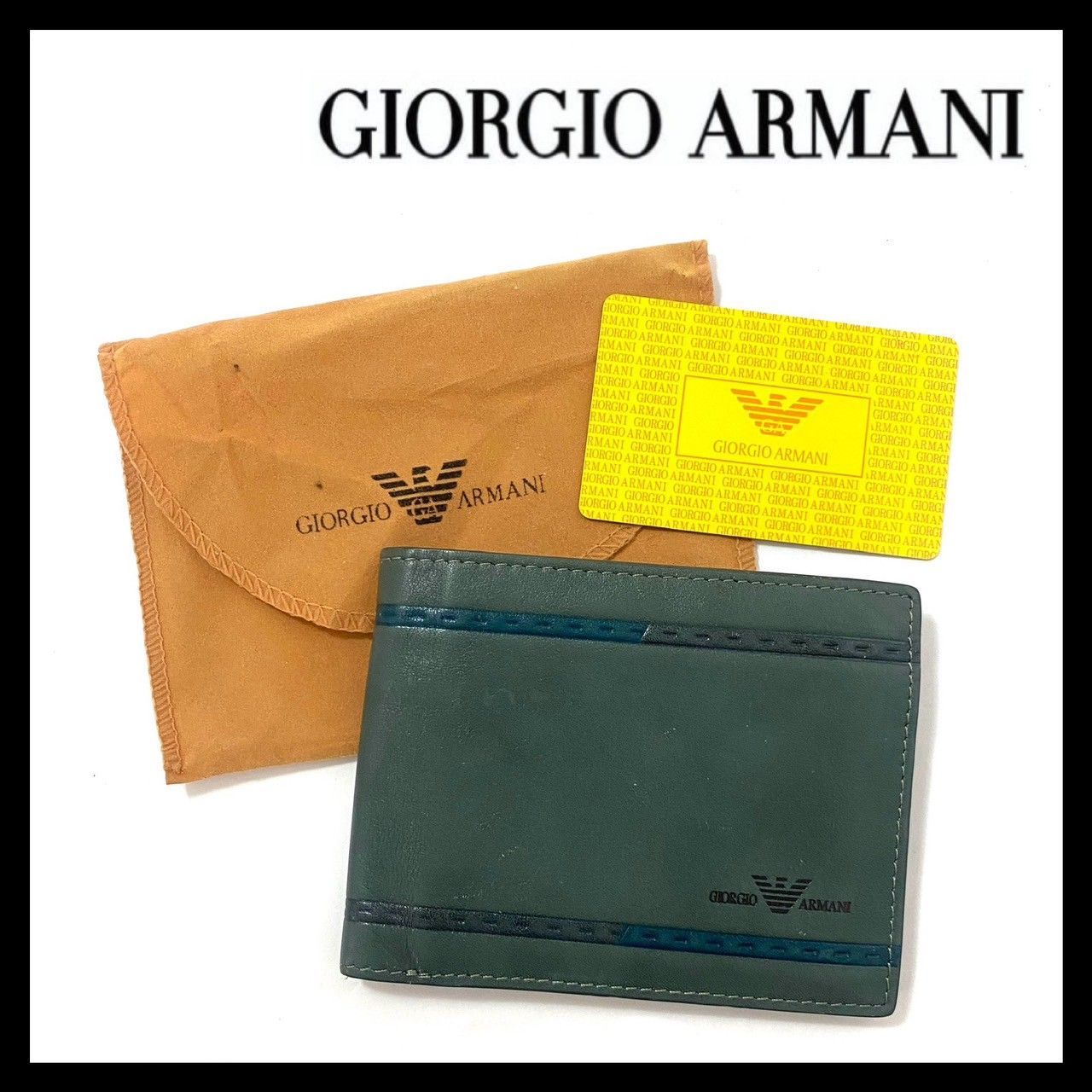 GIORGIO ARMANI】二つ折り財布 グリーン/緑 コンパクトウォレット 
