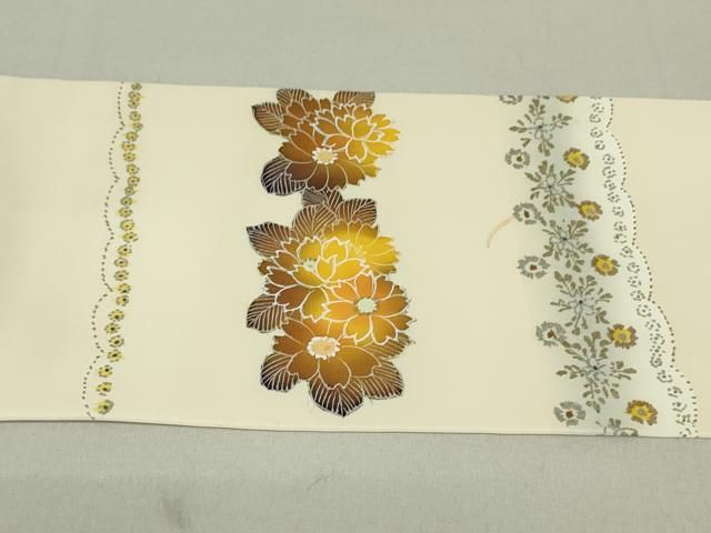 平和屋着物○塩瀬 九寸名古屋帯 花間道 金銀彩 正絹 逸品