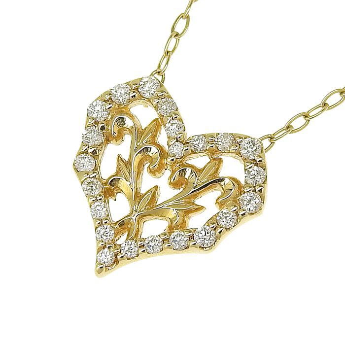 agete アガット ハート モチーフ ダイヤ ネックレス K18YG 750