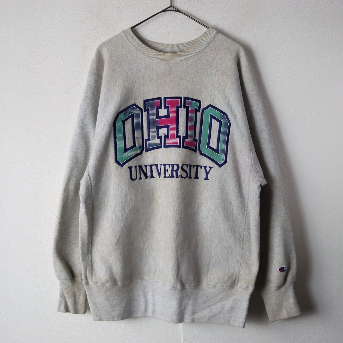 USA製 アメリカ製 90s チャンピオン Champion リバースウィーブ スウェット 刺繍 オハイオ大学 グレー size L