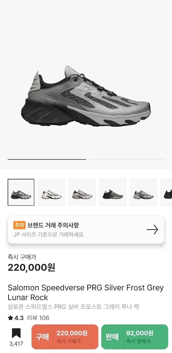 SALOMON サロモン スピードヴァース PRG シルバー フロスト グレー ルナ ロック 255