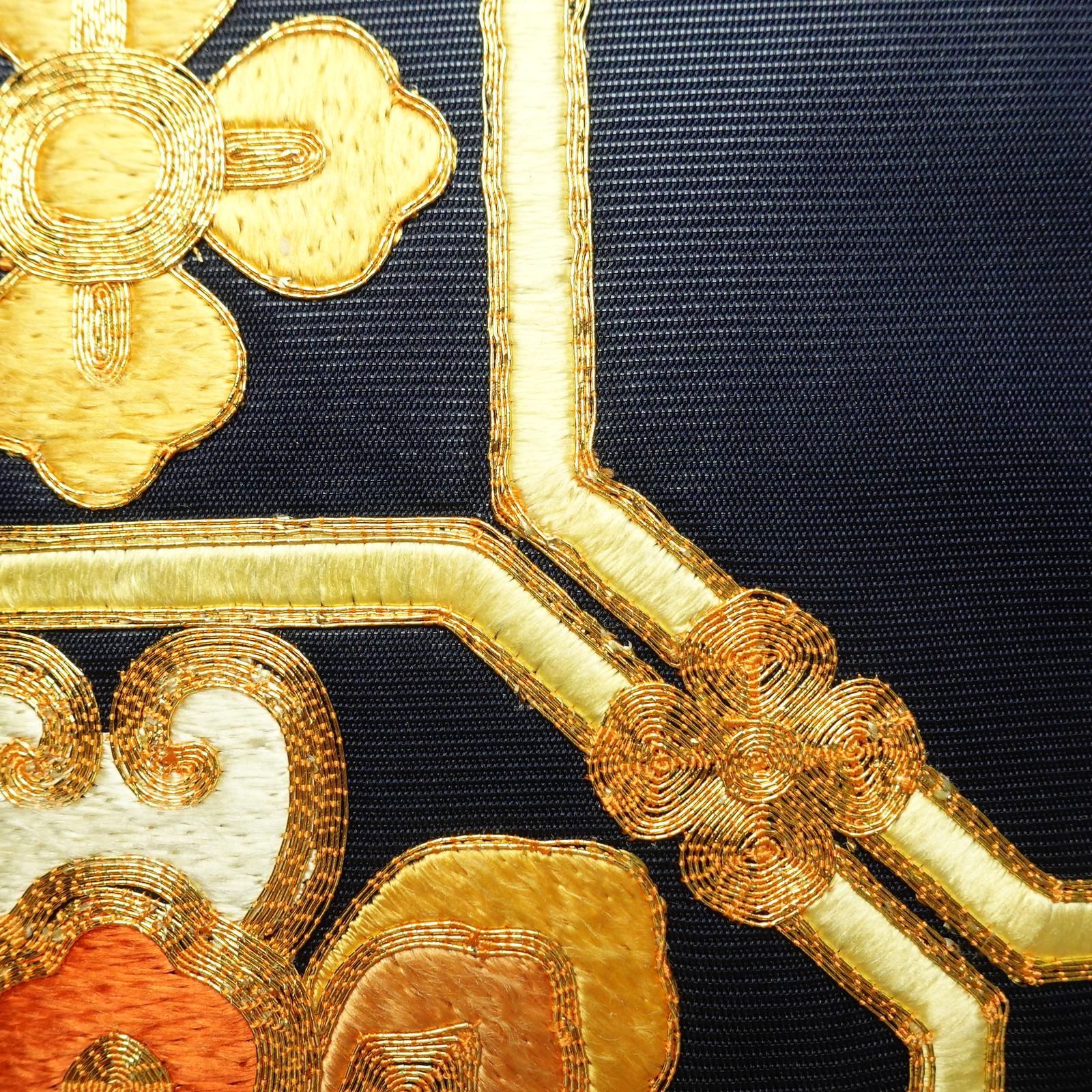 中古 名古屋帯 金駒刺繍 太鼓柄 正絹 幾何学柄・抽象柄 名古屋仕立て