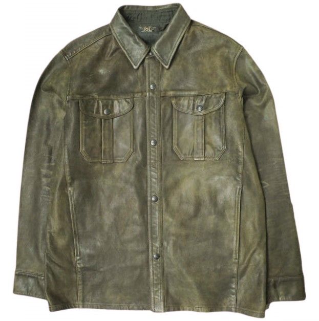RRL ダブルアールエル 25SS Hand-Distressed Leather Overshirt ハンドディストレストレザーオーバーシャツ MNRRWOV16820343 M Black Over Brown Double RL レザージャケット