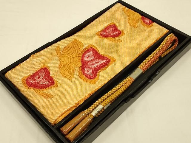 平和屋本店●和装小物 帯締め 帯揚げセット 振袖用 総絞り 舞蝶文 暈し 金糸 撚り房 華美裳 正絹 ♥ AABC4212ay