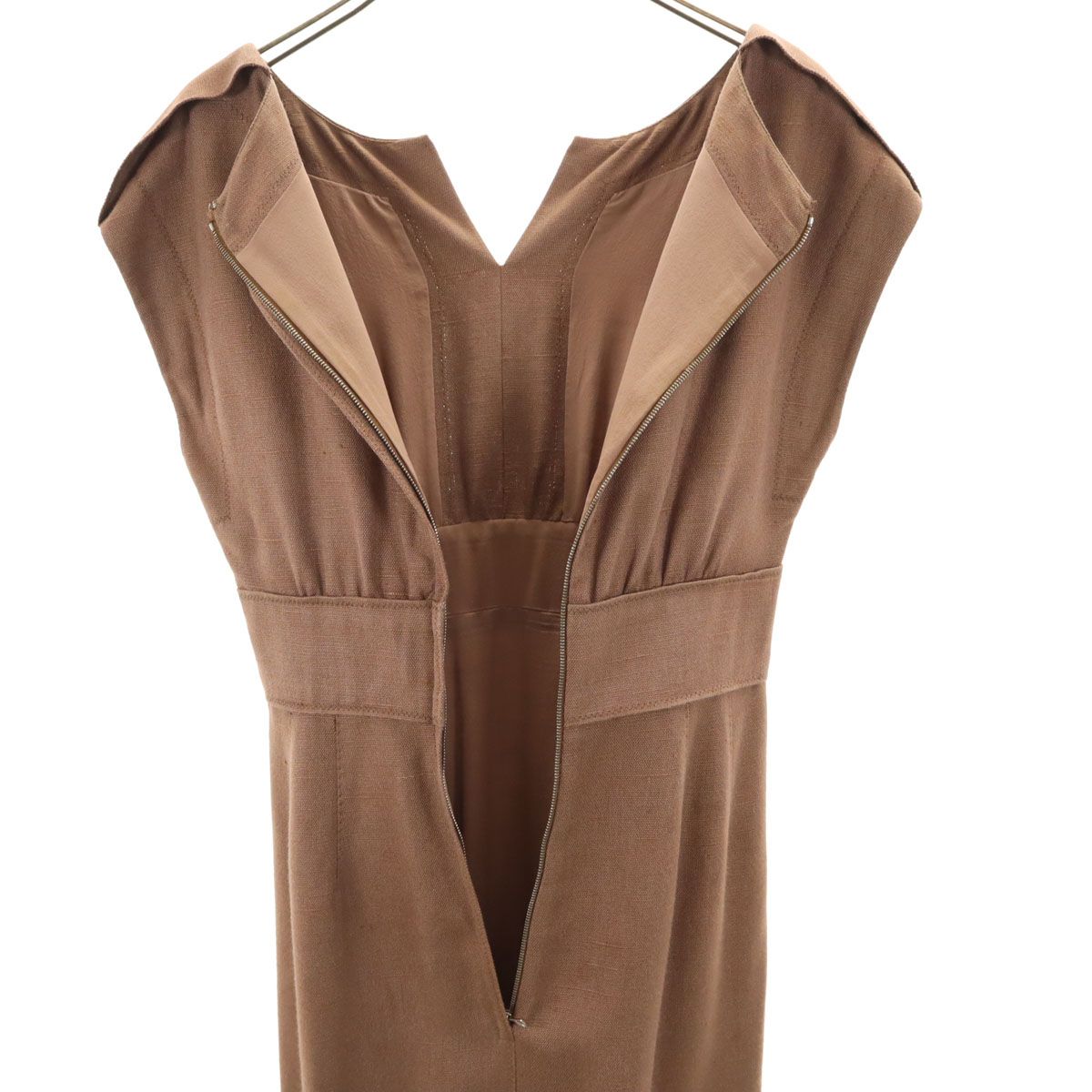 DOLCE&GABBANA ドルチェアンドガッバーナ イタリア製 シルク フレンチスリーブ リネンライク ワンピース 40 ブラウン系 レディース DOLCE&GABBANA ドルチェアンドガッバーナ イタリア製 シルク フレンチ