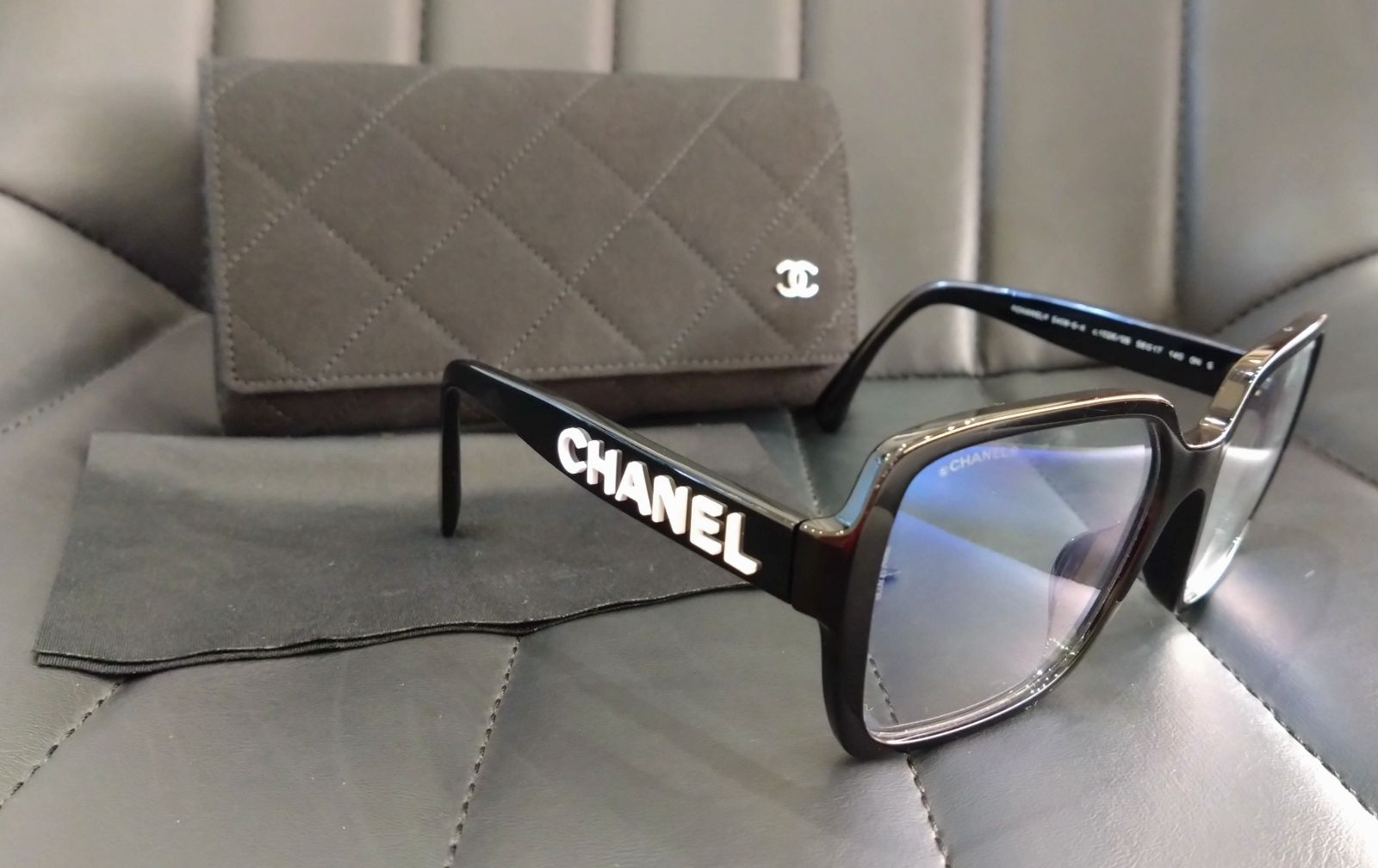 2086 CHANEL シャネル メガネ スクエア シェイプ アイウェア 5408-S-A ブラック 度なし ケース付き