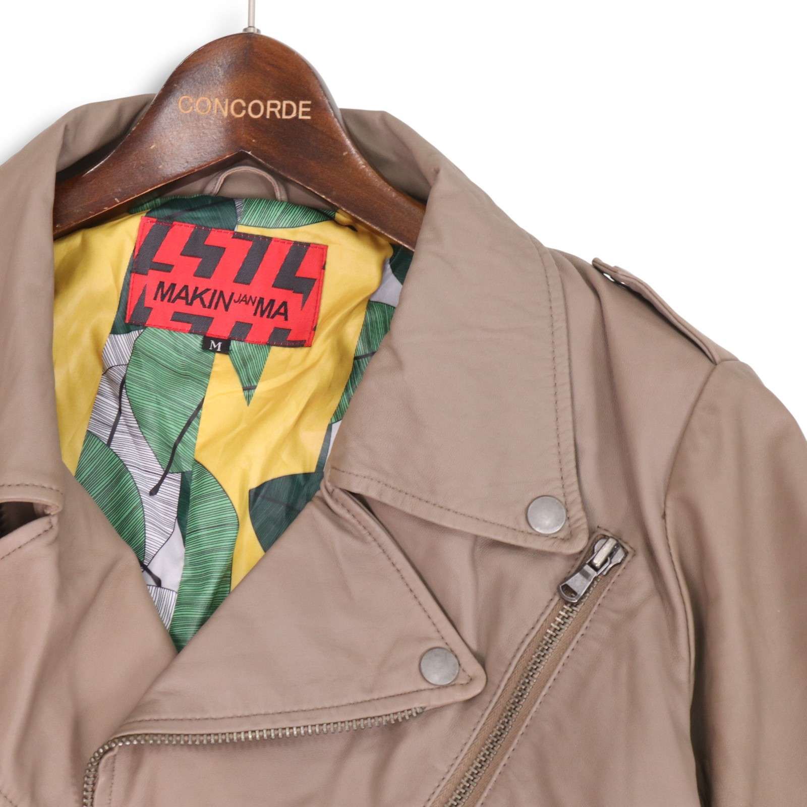 MAKIN JAN MA マーキンヤンマ 秋冬 裏地リーフ柄☆ 羊革 ラム レザー