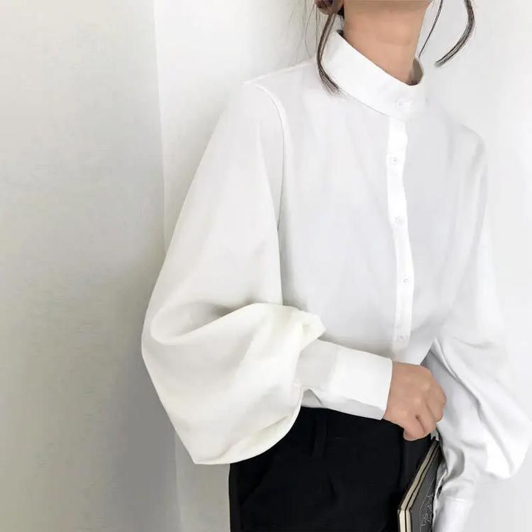 白シャツ ブラウス レディース 長袖 シャツ コットン インナー オフィス ビジネス 事務服 制服 リクルート おしゃれ ワイシャツ 白 無地 シャツ ブラウス レディース 長袖 スーツインナー スタンド