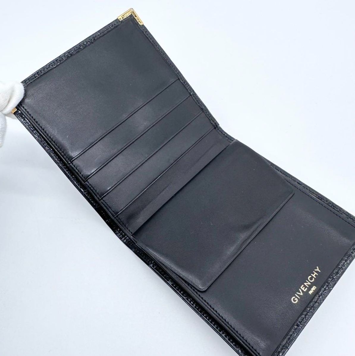 美品 GIVENCHY ブラック 二つ折り財布 クロコダイル GIVENCHY ブラック 二つ折り財布クロコダイル