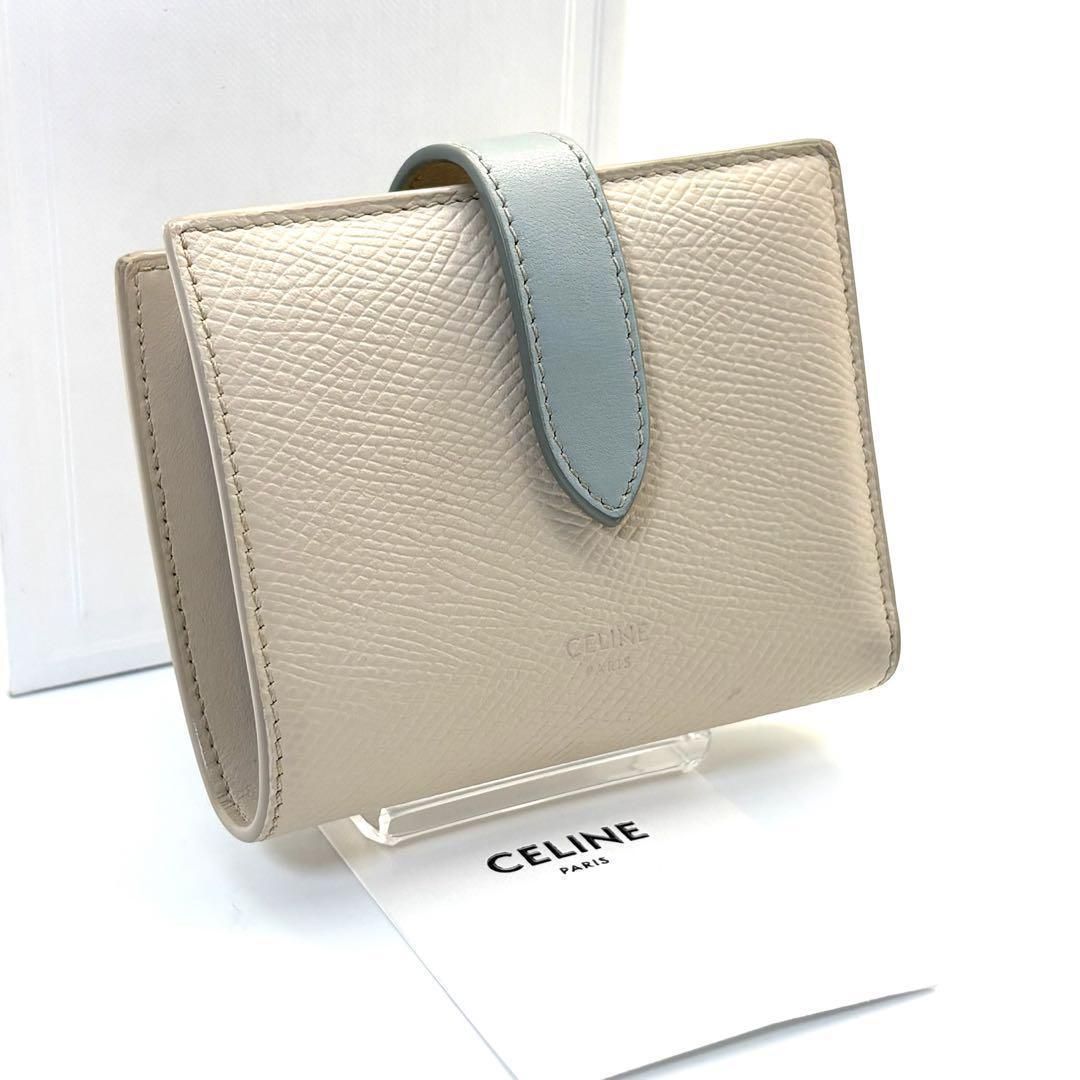 極美品◆CELINE スモールストラップウォレット バイカラー グレー ブルー 極美品◇CELINE スモールストラップウォレット バイカラー グレー ブルー