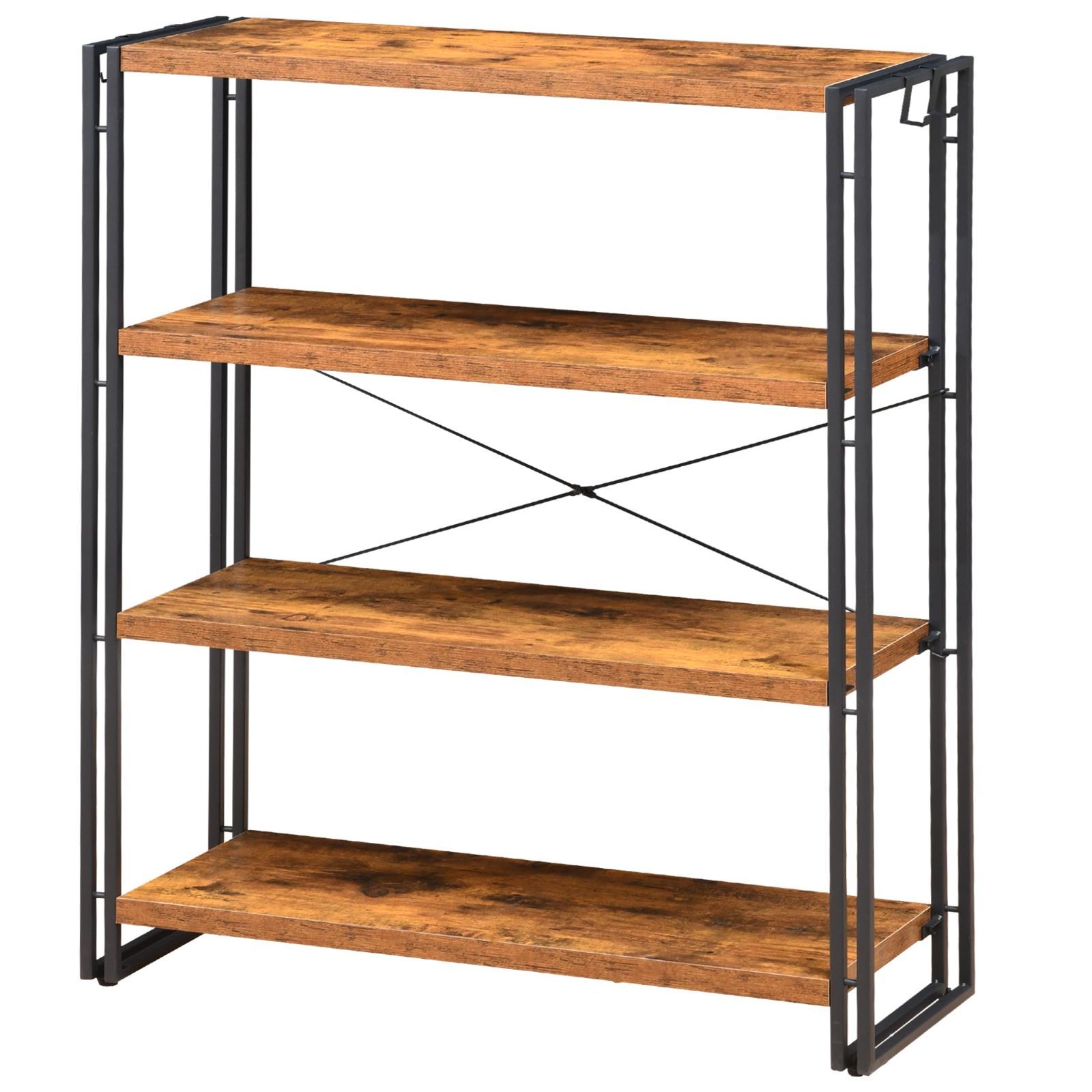 【在庫処分】組立簡単 木目調 北欧 ディスプレイラック おしゃれ 棚 リビングラック キッチンラック スチールラック オープンラック 本棚 収納 木製 幅80cm×奥行30cm×高さ113cm 4段 オープンシ