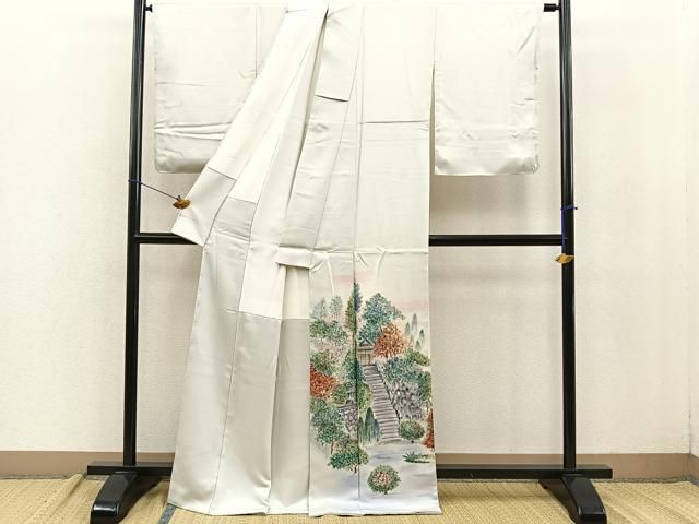 平和屋着物□訪問着 手描き 樹林文 暈し染め 金彩 金通し地