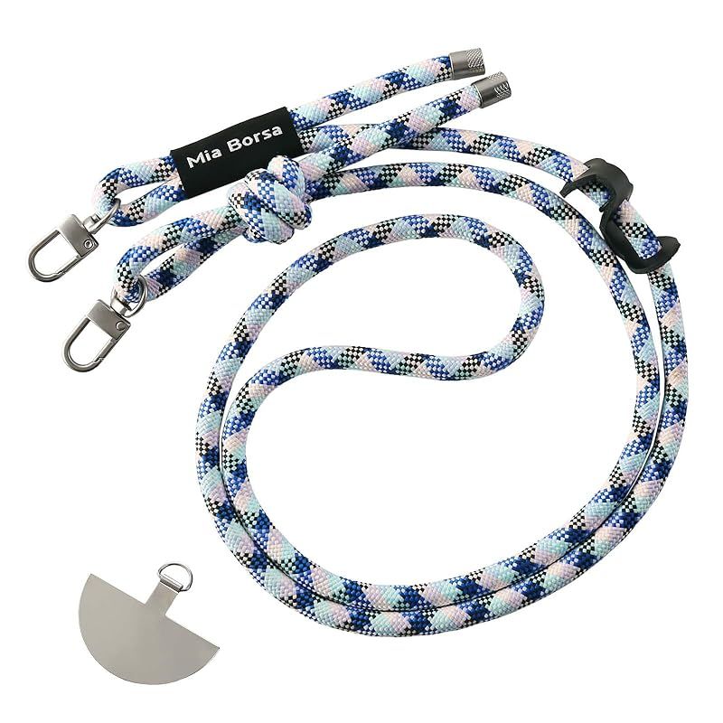 [MiaBorsa] スマホ ショルダーストラップ スマホストラップ 【長さ調節可能】 全機種対応 金具付き 斜めがけ 携帯ストラップ ロープ ドロスト レディース (ロープ, ブルーミックス)