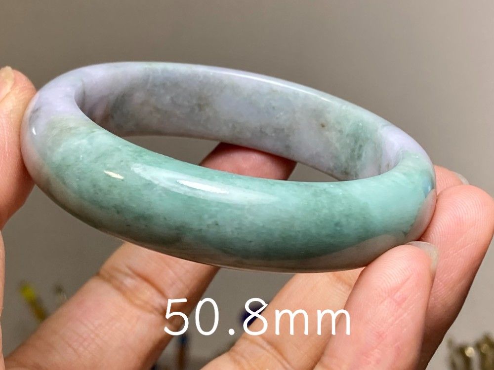 値下げ✨新品✨天然翡翠✨バンクル　A貨翡翠✨ミャンマー產　#50.4-51 BG9-32 訳あり処分品 厚手 50.8mm 春彩 ラベンダー ミャンマー産