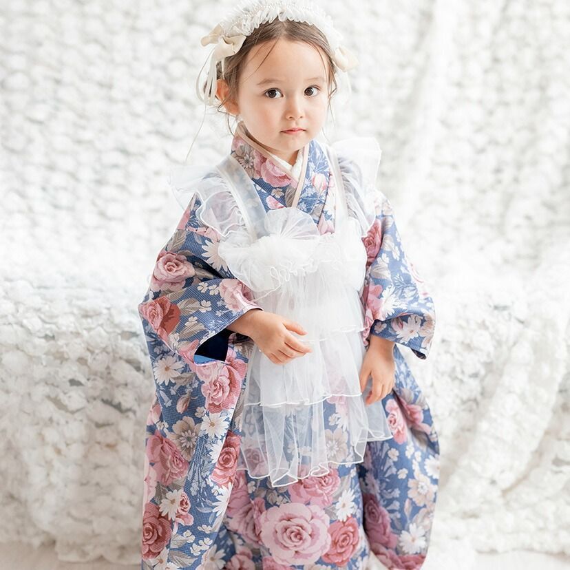 さえら Hischrone エプロン ブルー 薄水色 レース フラワー お花