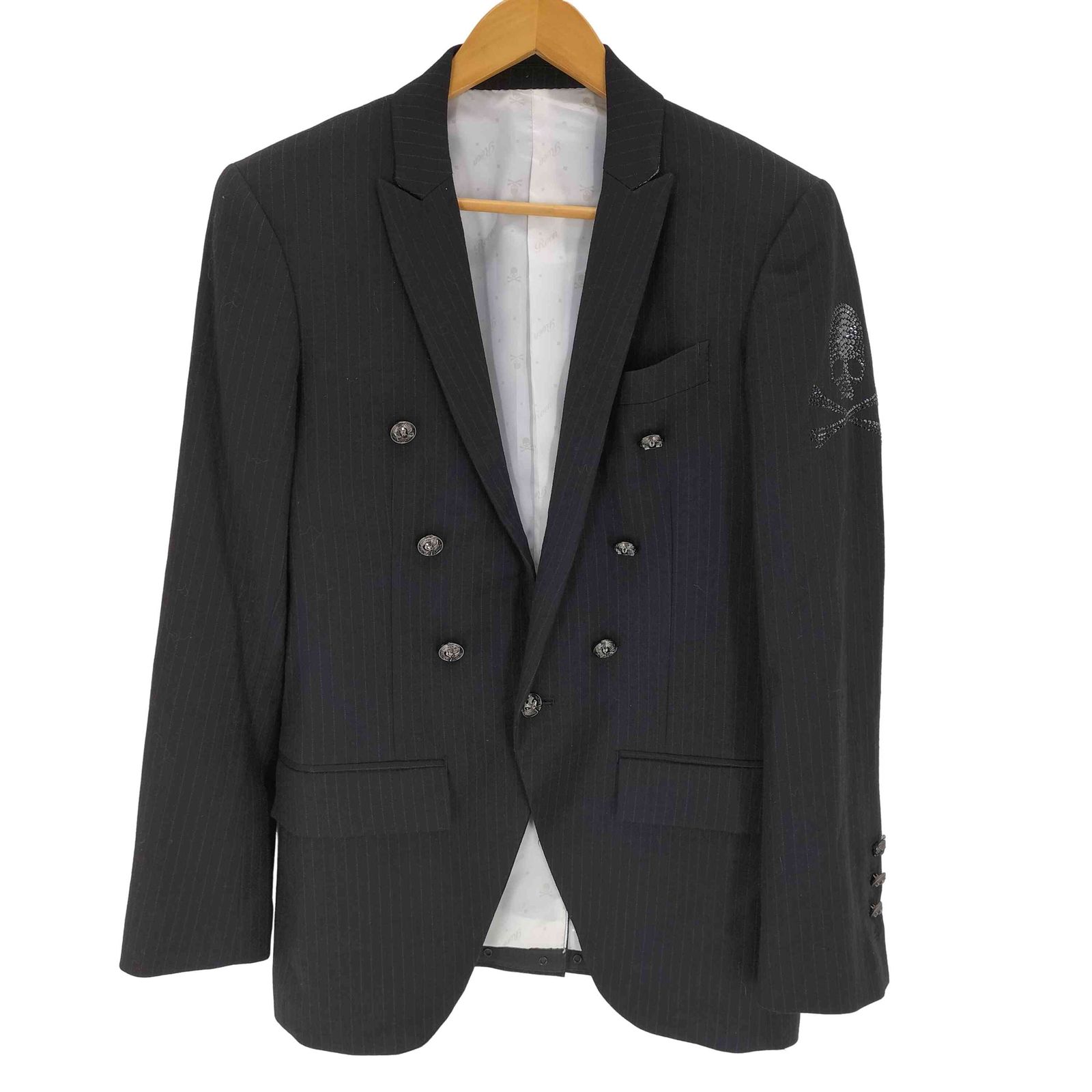 ロエン Roen スリーブスカルスワロフスキーストライプジャケット