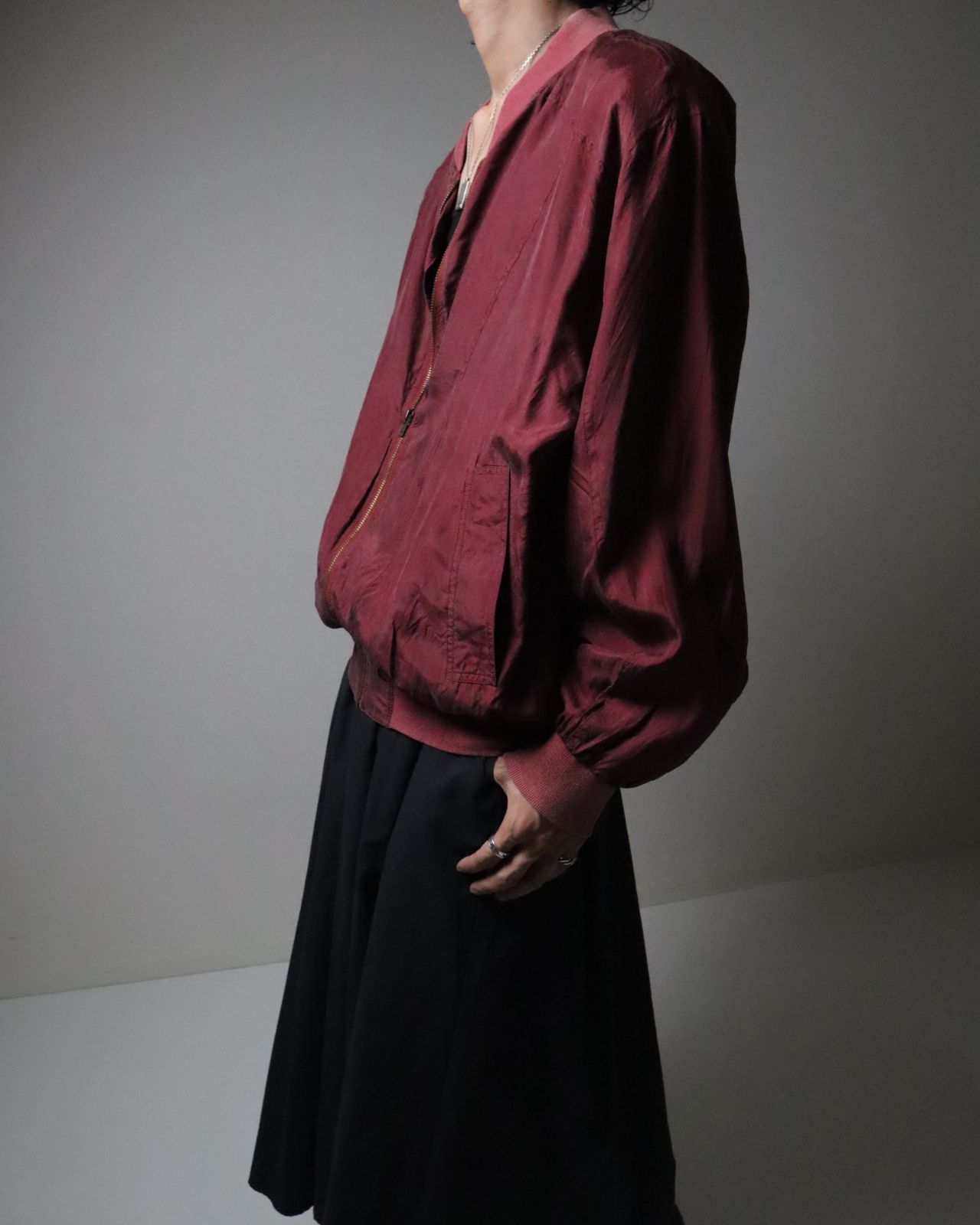 fade silk oversized bomber jacket blouson bordeaux シルク 絹 オーバーサイズ ボンバージャケット ブルゾン 深紅 ボルドー 80s 90s AllSaints Tierra Faded Oversized Bomber Jacket in Pink for Men