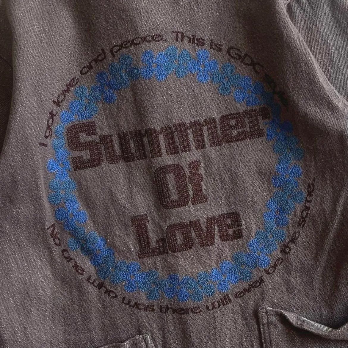 00s archive 当時物 初期GDC 両面刺繍 Summer of Love 花 カバーオール 襟付きジャケット ピースマーク メッセージロゴ 複数ポケット