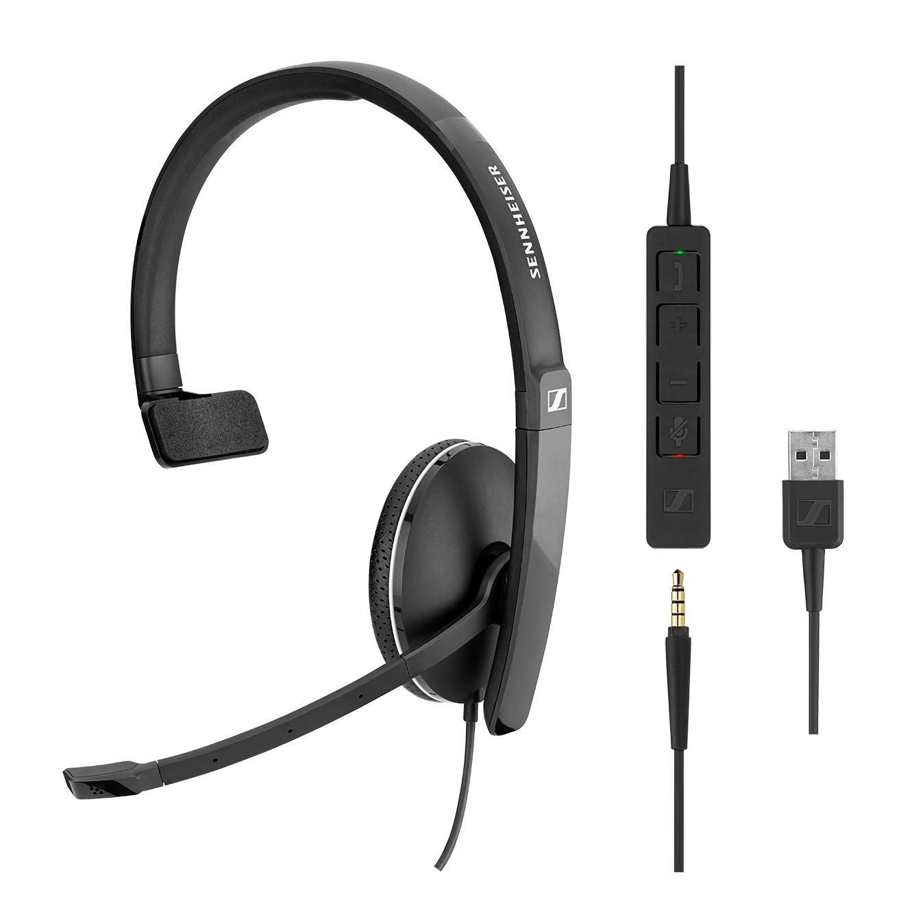 Sennheiser SC 135 USB 508316 - ビジネスプロフェッショナル向け片面 モノラル ヘッドセット | HDステレオサウンド ノイズキャンセリングマイク USBコネクタ ブラック 調節