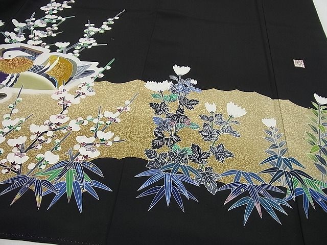 平和屋本店□極上 人間国宝・羽田登喜男 黒留袖・長襦袢セット 鴛鴦  