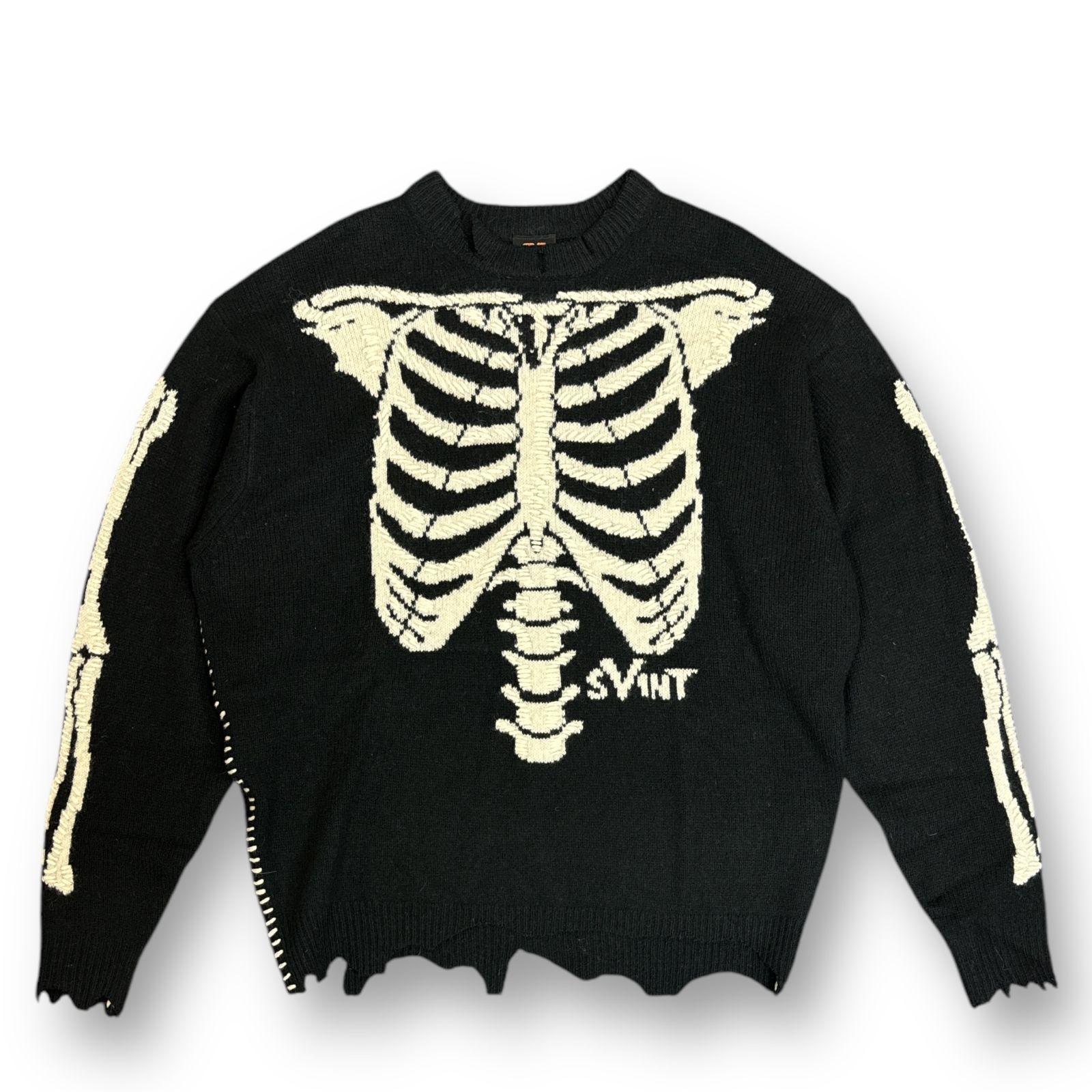 定価55000円 SAINT MICHAEL × Vlone 22AW Bone Knit ボーン スカル 刺繡 ダメージ加工 ニット セーター  セントマイケル ヴィーローン コラボ ブラック M SM-A22-0000-094 70078A7 - メルカリ