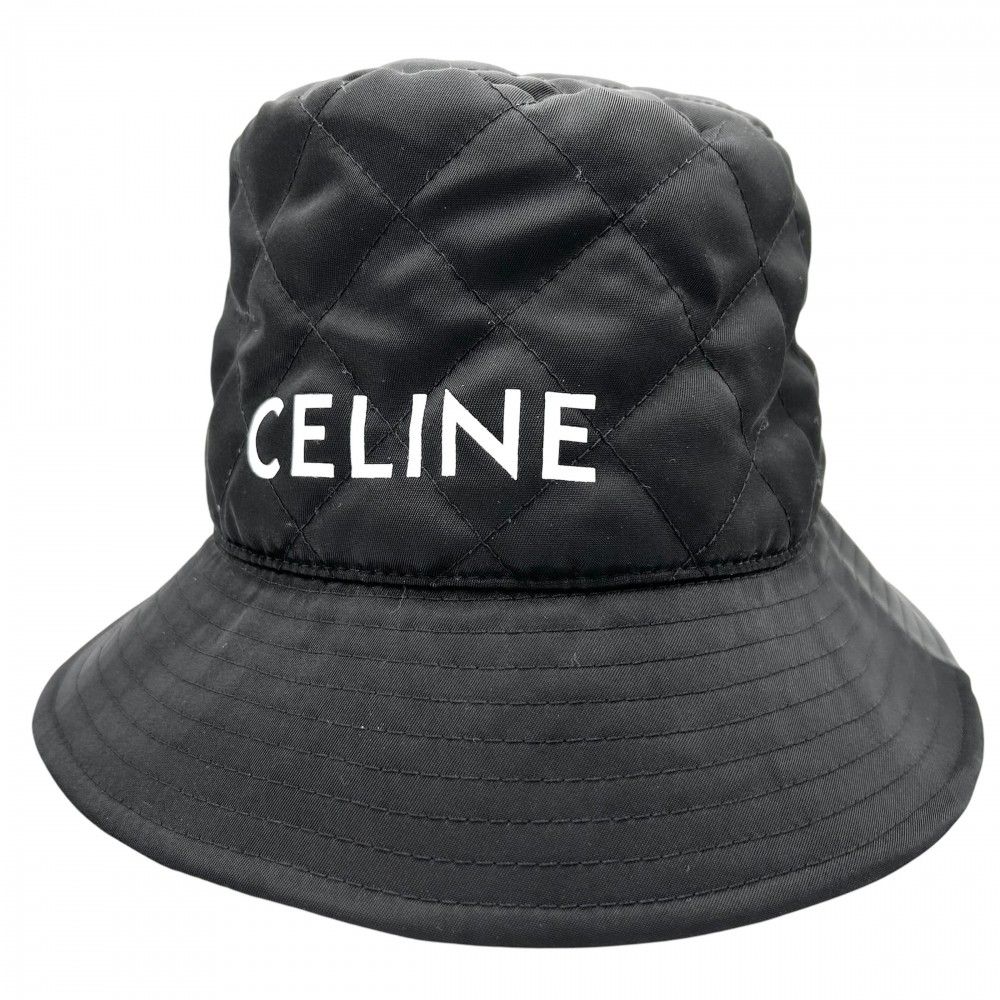 セリーヌ 帽子 メンズ キルティング バケットハット ナイロンツイル ロゴプリント ファッションアイテム Lサイズ CELINE 2AUB0930C ナイロン ブラック 黒 オレンジ