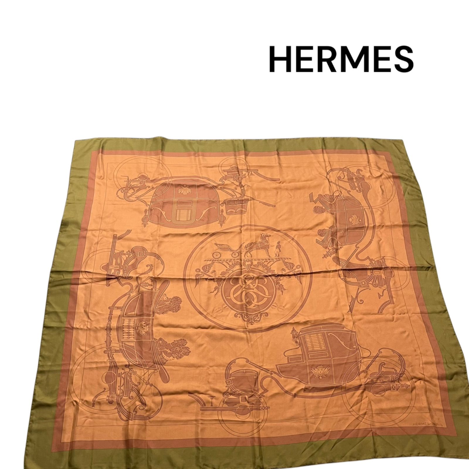 ● エルメス HERMES シルクスカーフ カレ130 Ex Libris エクスリブリス 馬車 レディース 5D684
