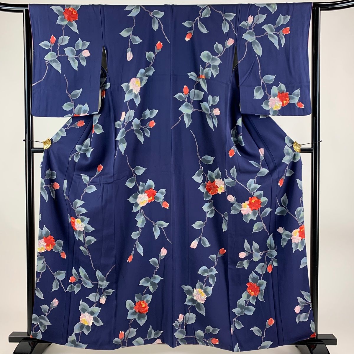 小紋　更紗模様　藍　身丈157 美品 単衣＊青藍の雅＊ブルー 更紗模様 小紋着物 B086 | kimono tento