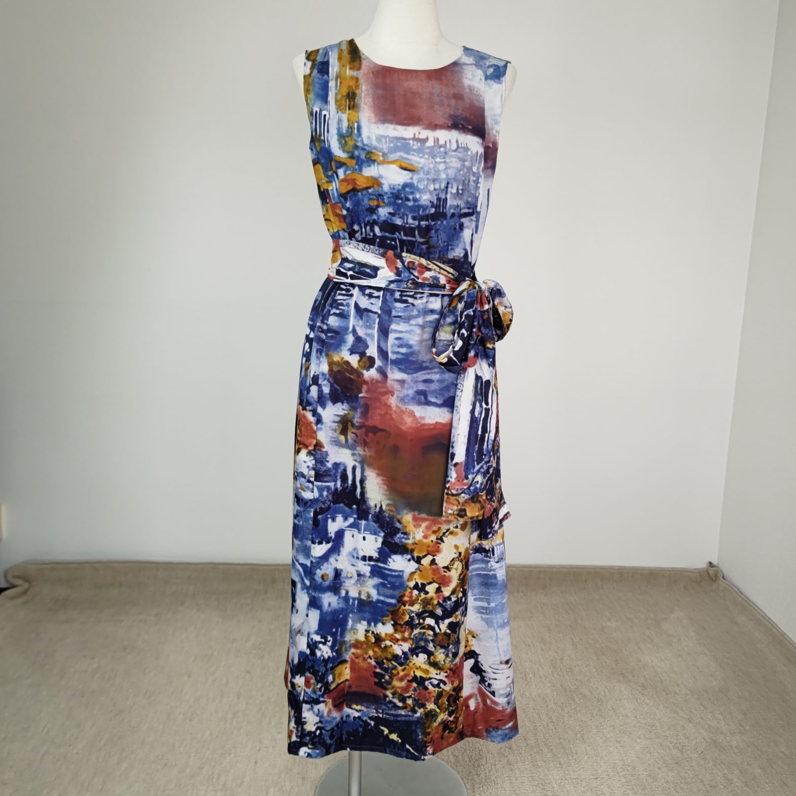 atoliey お値下げ品 スカーフ ワンピース ノースリーブ 紺 - メルカリ 