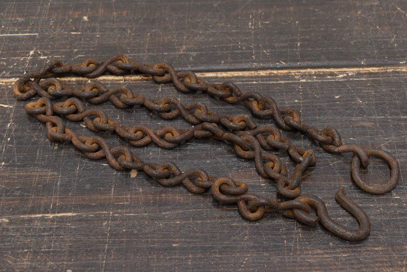 【蔵A3523b】茶道具 古鉄 釜鎖 釣釜鎖 約114㎝ 時代