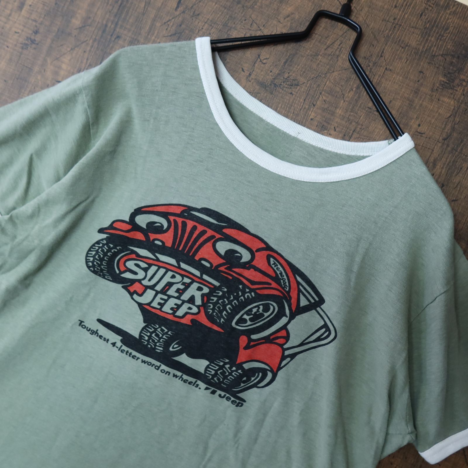 90s～ Vintage US古着☆Unknown JEEP ジープ 半袖 リンガーTシャツ ...