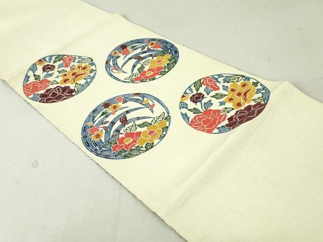 平和屋着物○八寸名古屋帯 型染め 草花丸文 正絹 逸品 DAAU6685ob