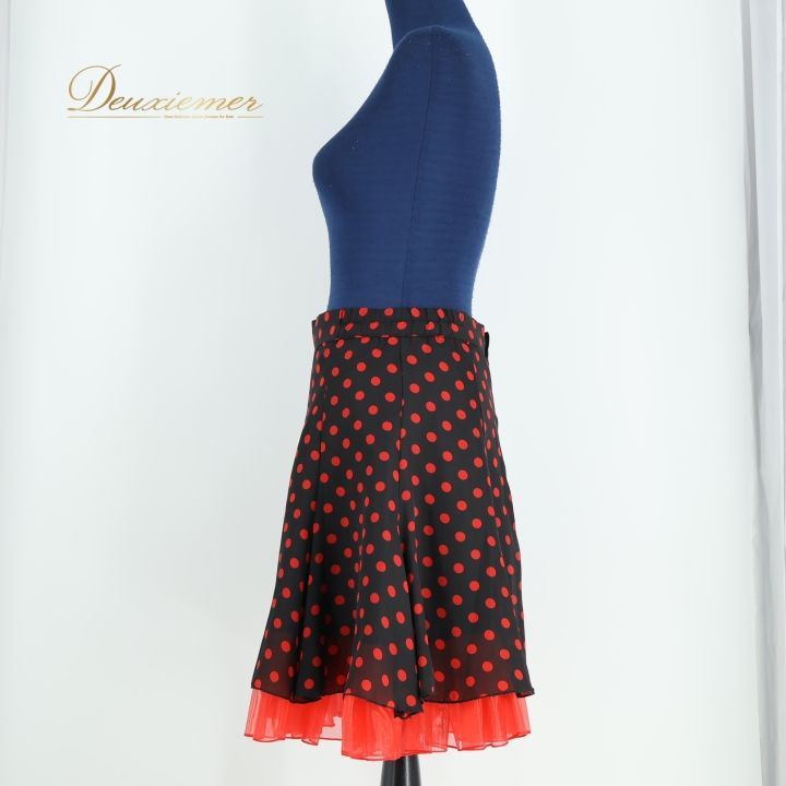 社交ダンス ラテンドレス 黒赤水玉 フリル付き プリマブティック 社交