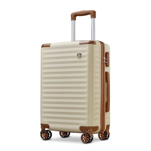 ベージュ横縞機内持込1-3泊35L Joyway スーツケース キャリーケース キャリーバッグ 機内持ち込み 超軽量 大型 ダブルキャスター 耐衝撃 静音 360度回転 ローク搭載 大容量 ファスナー式 サイド