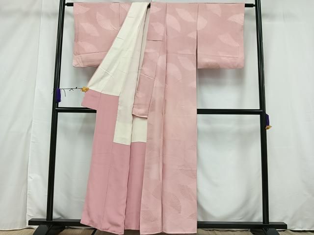 平和屋着物▽上質な色無地 単衣 縞地紋 白花色 正絹 逸品