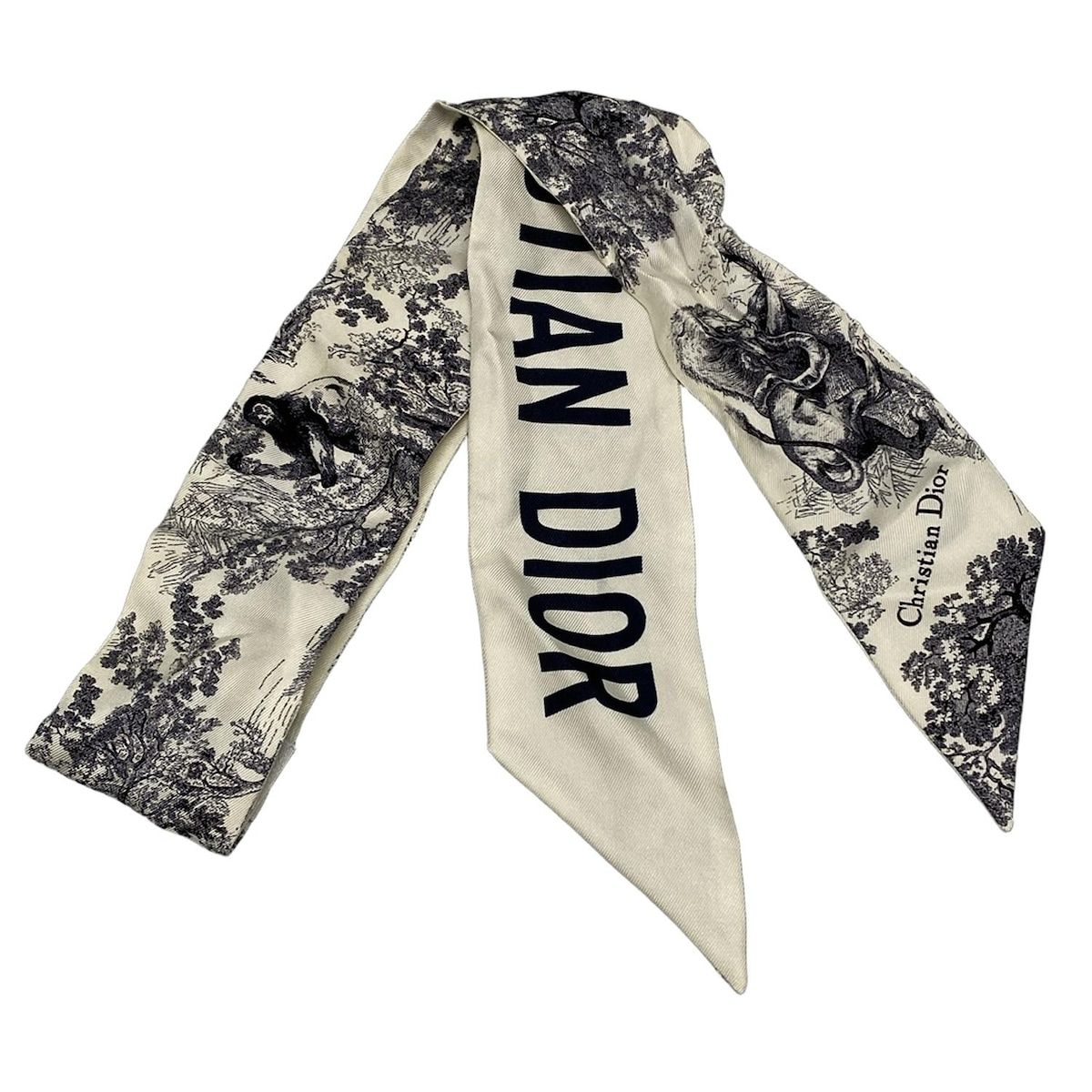 DIOR|ChristianDior ディオール|クリスチャンディオール スカーフ - 白×ダークネイビー リボンスカーフ