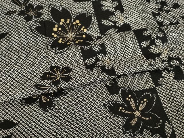 平和屋着物○訪問着 総絞り 舞桜 黒地 金彩 ロング丈 正絹 逸品