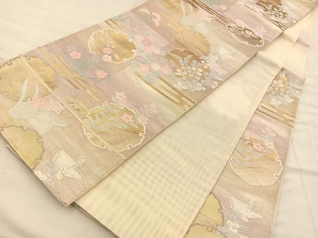 平和屋着物＊夏物 六通柄袋帯 雪輪草花文 金銀糸 正絹 逸品