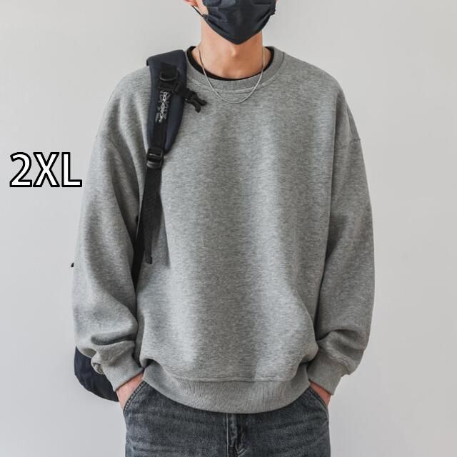 新作登場，大人気 [2XL]メンズ ファッション 服 男性用 オシャレ シンプル 大人 かっこいい 大きいサイズ ストリート 紳士服 厚手 クルーネックスウェットシャツ アメリカン 長袖 コート プルオーバー 無地 フ トレーナー・スウェット