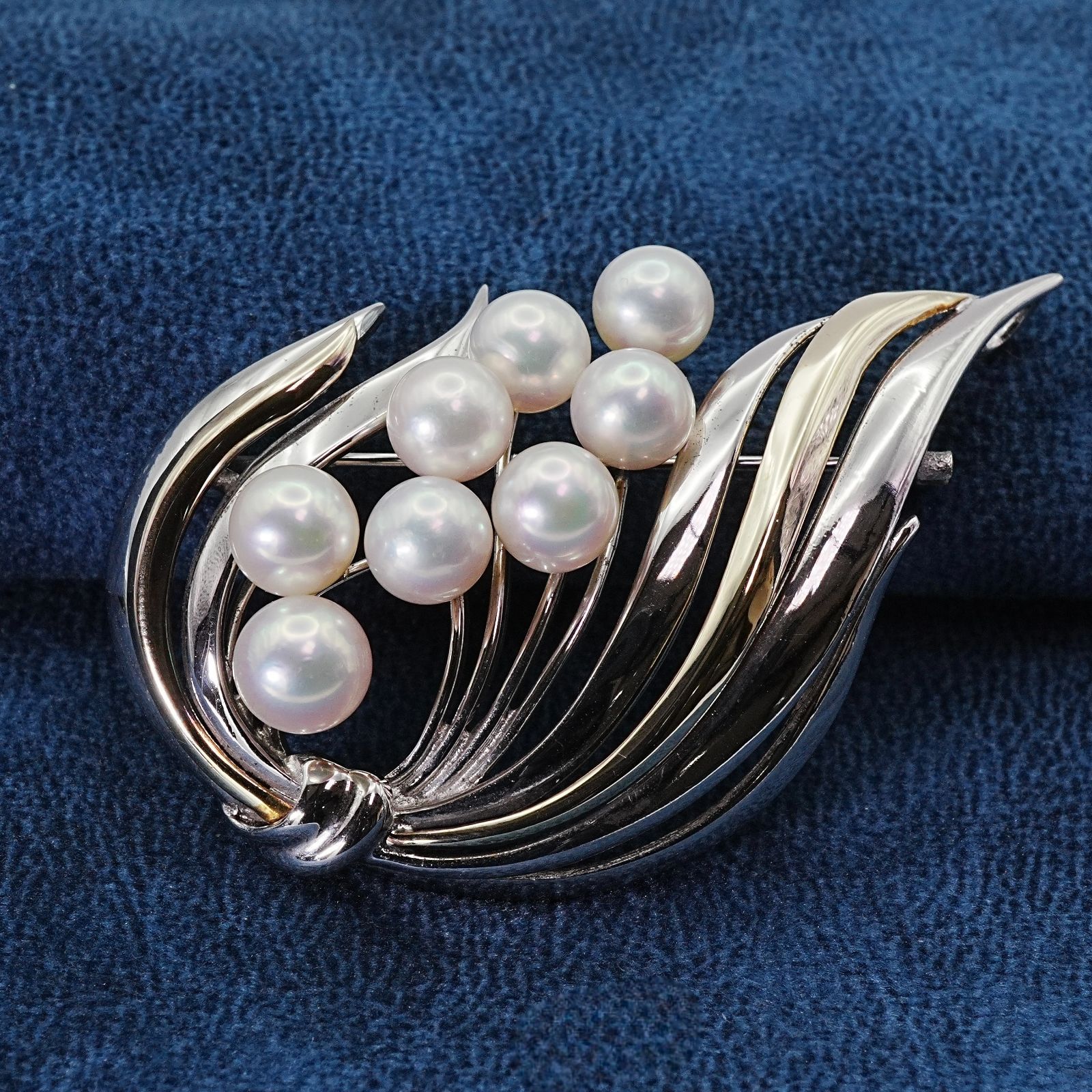 silver K18 コンビ パールブローチ 美品】ブローチ トップK18 SILVER