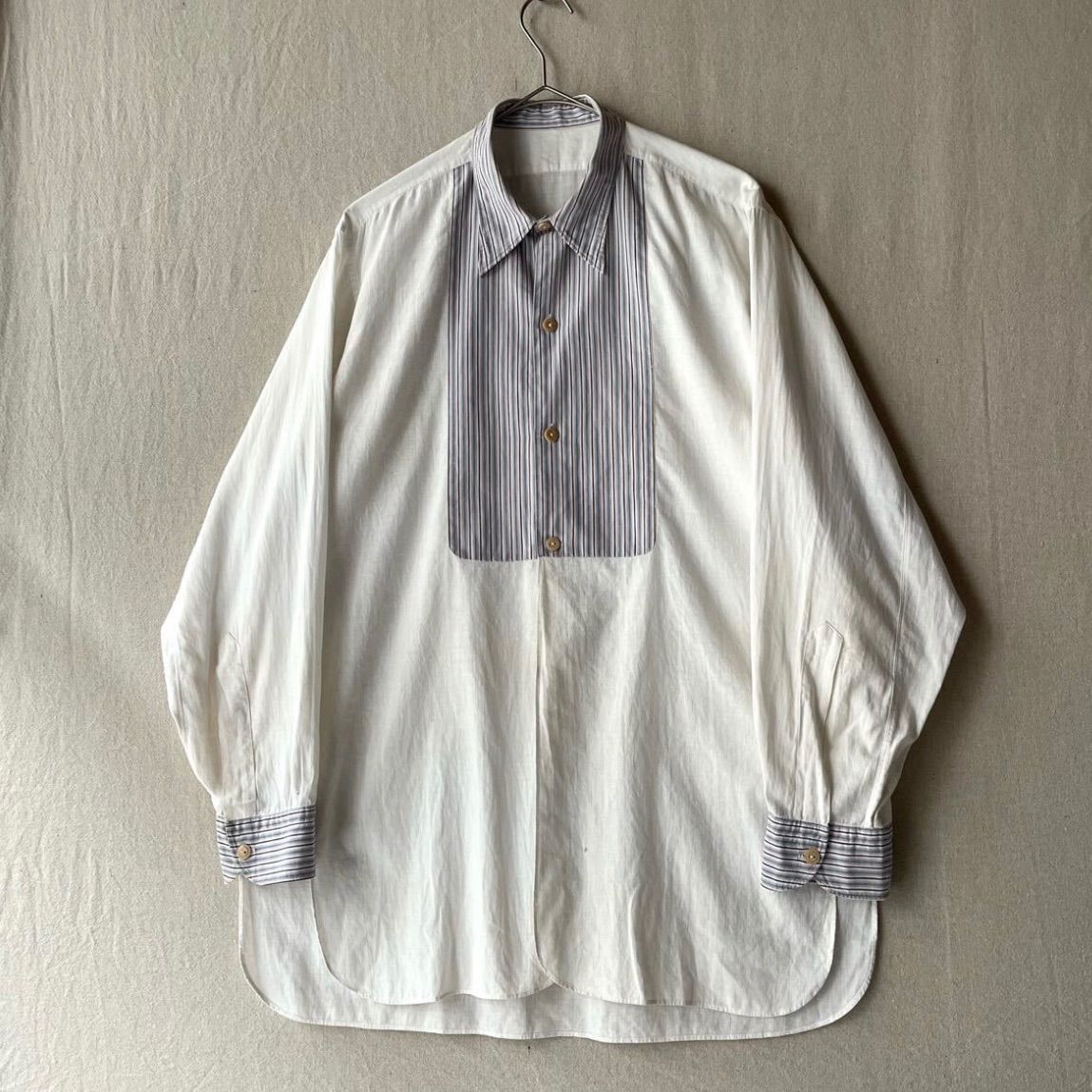 ~40s USA vintage ドレス シャツ / ホワイト ストライプ イカ胸 ビンテージ 30s 50s T5-02074-1574