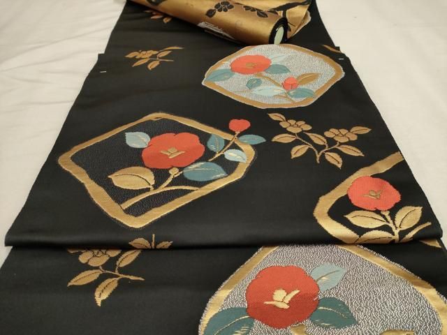 未使用】西陣織 名古屋帯 金銀糸 縦横絹 踊り帯に／父の作品一点もの匿発