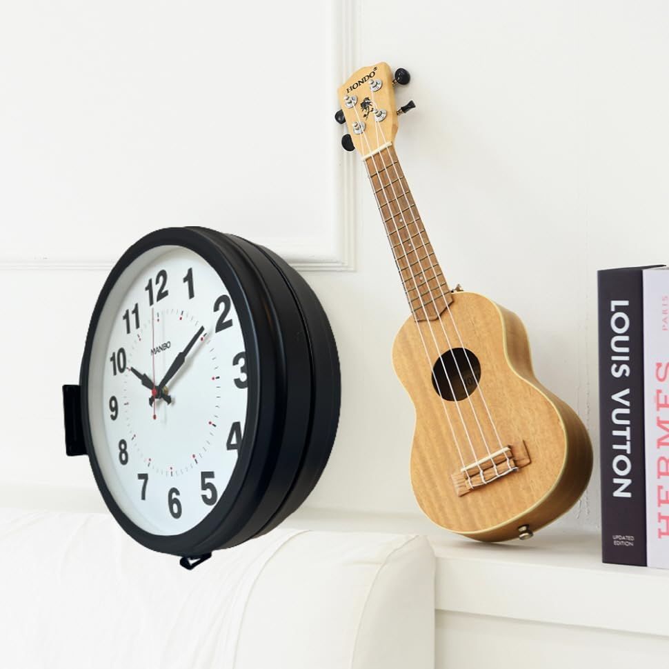 両面掛け時計ｍａｎｂｏ 両面掛時計－文字盤直径27CM 非電波 (ブラック) 両面電波掛け時計 manbo double face wall clock 電波時計 無音