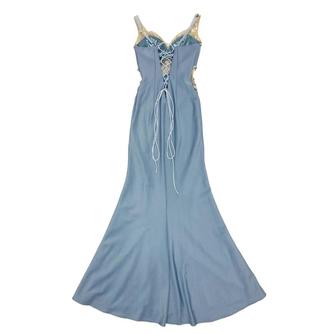 IRMA イルマ ビジュー シアー スリット ロングドレス ブルー sugar IRMA/イルマ】ビジュー/ ワンカラー/ ノースリーブ/ シアー