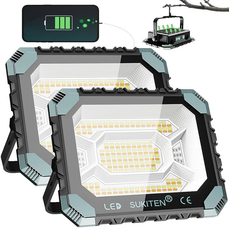 【100%明るさで12時間点灯】SUKITEN 投光器 充電式 led 作業灯 200W 屋外 超高輝 16000mAH大容量 16000LM ワークライト IP66防水 5つ点灯モード 便携式 磁気設計 キャンプ アウトドア 登山 夜釣り 防災 緊