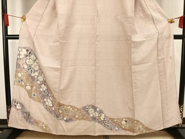 平和屋着物▽十日町 名門 滝泰謹製 訪問着 単衣 紬地 絞り 辻が花 正絹