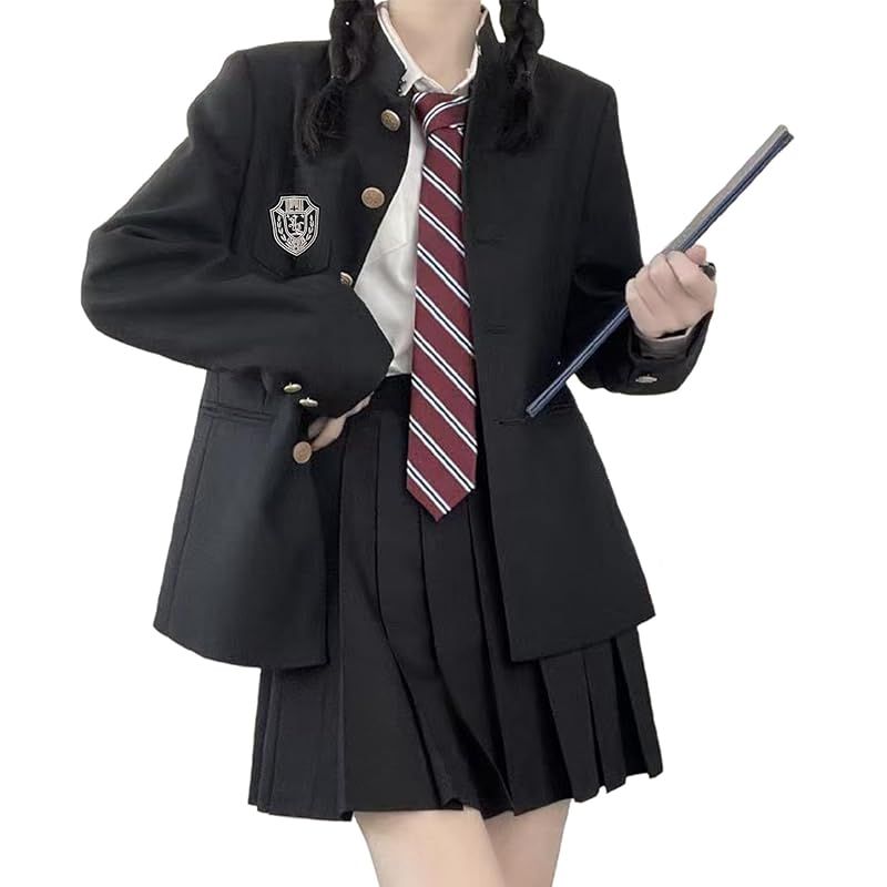 Sivrusn 制服 コスプレ 学ラン 詰襟 ブレザー 女子高校生 学生服 なんちゃって制服 スカート 学ラン コスチューム レディース 仮装 女子せいふく イベント パーティー 学園祭 文化祭 卒業式 入学式 black2 2XL 0
