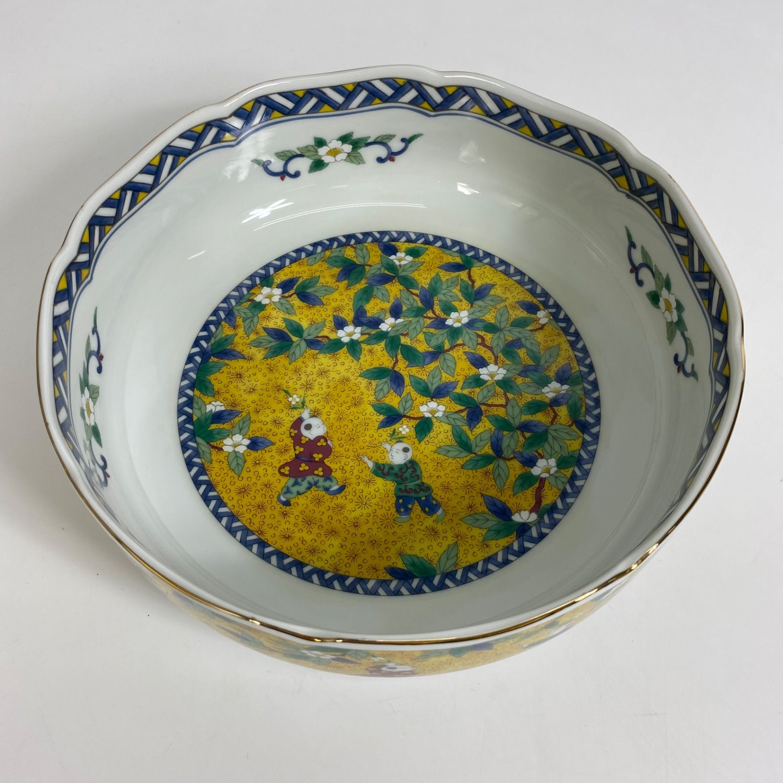 美濃焼 翔山 夢唐子 黄地童子 絵皿 大鉢セット鉢 プレート5枚セット 和